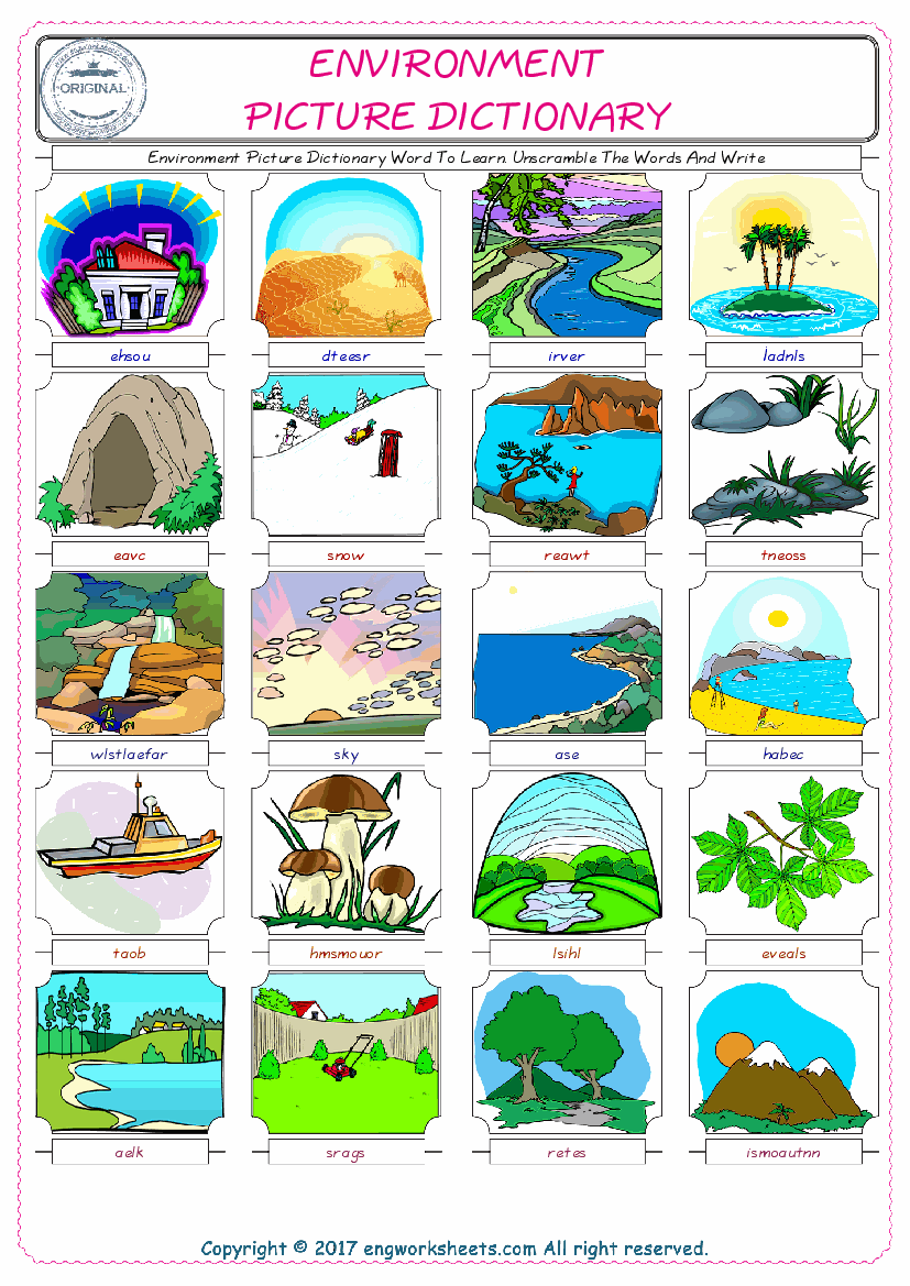  Environment ESL Worksheets For kids, the exercise worksheet of finding the words given complexly and supplying the correct one. 